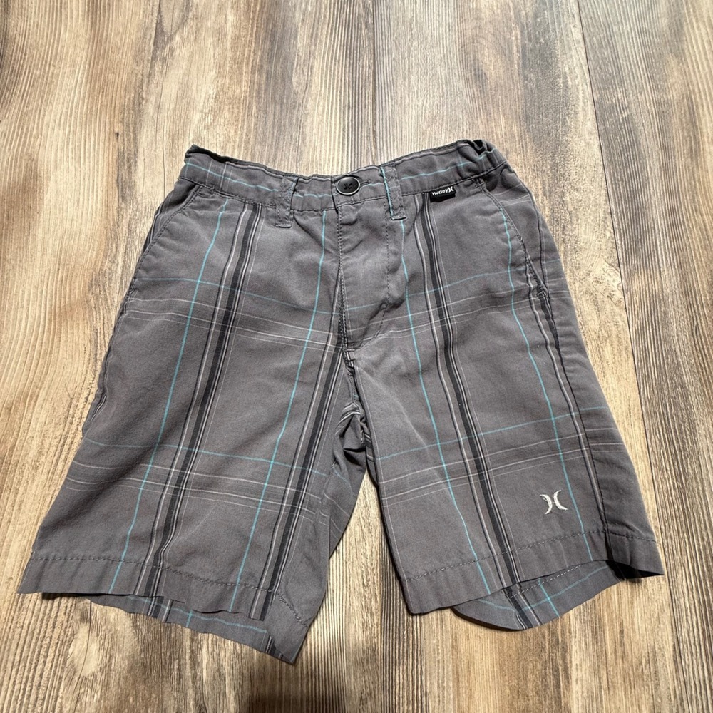 Surfchic Hurley Plaid Shorts Grey Teal Skatecore Kids Size 4 Walk Shorts